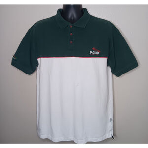 Vintage Official JAGUAR Racing Men's XL Polo Shirt Logos Short Sleeve Green
